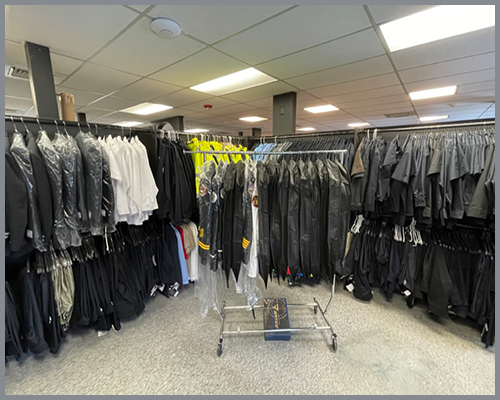 A&P Master Images showroom display of different uniform options